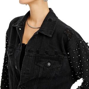 Spring + Sunset Black Bedazzled Distressed Jacket